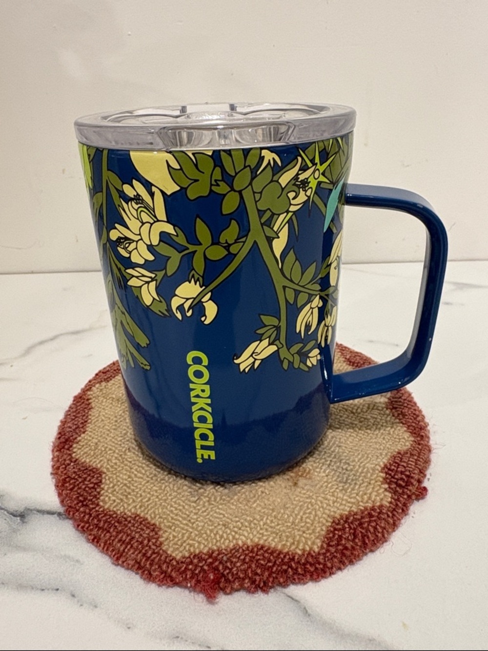 Corkcicle Wildflower Blue Insulated Coffee Mug 16oz Floral Pattern